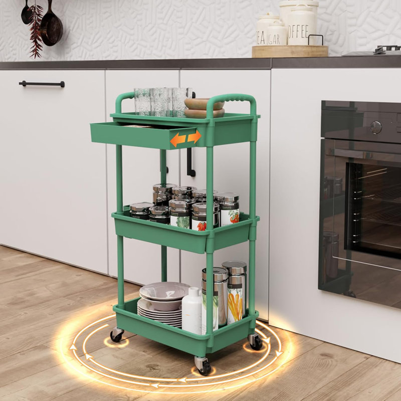 Chariot utilitaire roulant à 3 niveaux avec tiroir, chariot utilitaire en outil de rangement multifonctionnel pour la cuisine, la salle de bain, le salon et le bureau