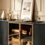 Buffet 64 pouces, armoire de rangement à rayures verticales en bois