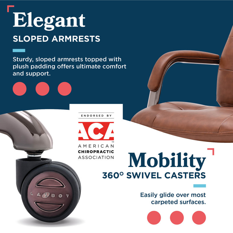 Sonata Leather Swivel Executive Office Chair, Cognac, Graphite