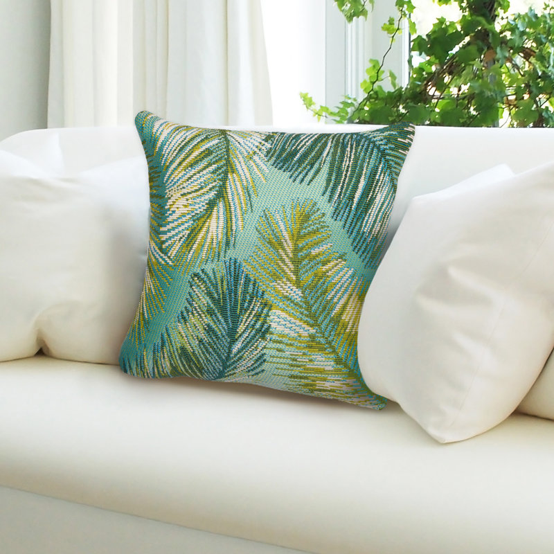 Coussin décoratif carré intérieur / extérieur Marina Palm, Turquoise