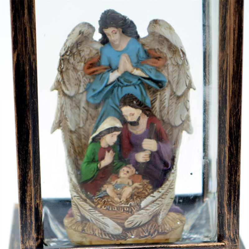 28cm Christmas Festive Nativity LED Lantern with Swirling Glitter for Seasonal Home Decor
