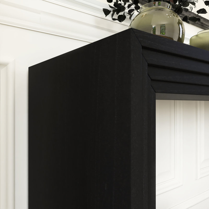 59.2" Wood Modern Striped Design Console Table, Black
