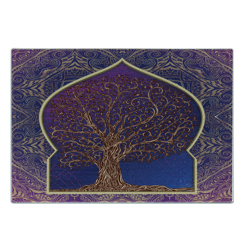 Ambesonne Moroccan Tempered Glass Cutting Board Retro Branches Medieval Purple and Blue