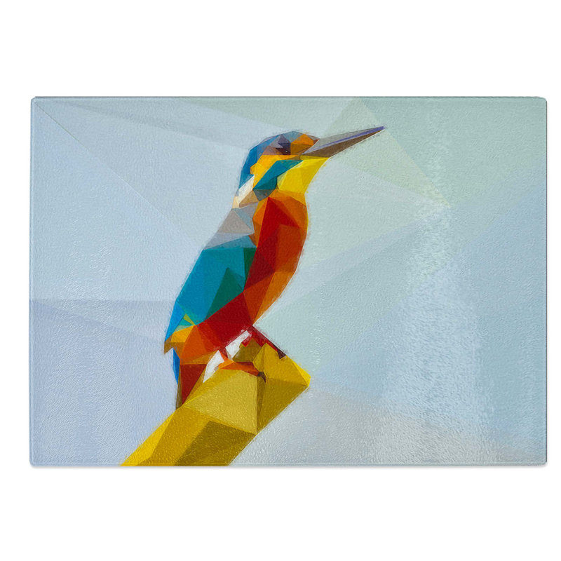 Glass Geometric Kingfisher Bird in Abstract Chopping Board, 28.5 cm W x 20 cm L