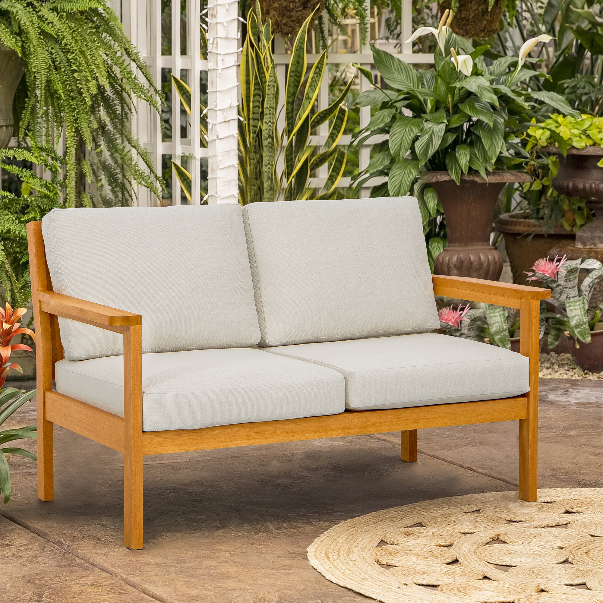 Lanie 53" Eucalyptus Outdoor Loveseat, White