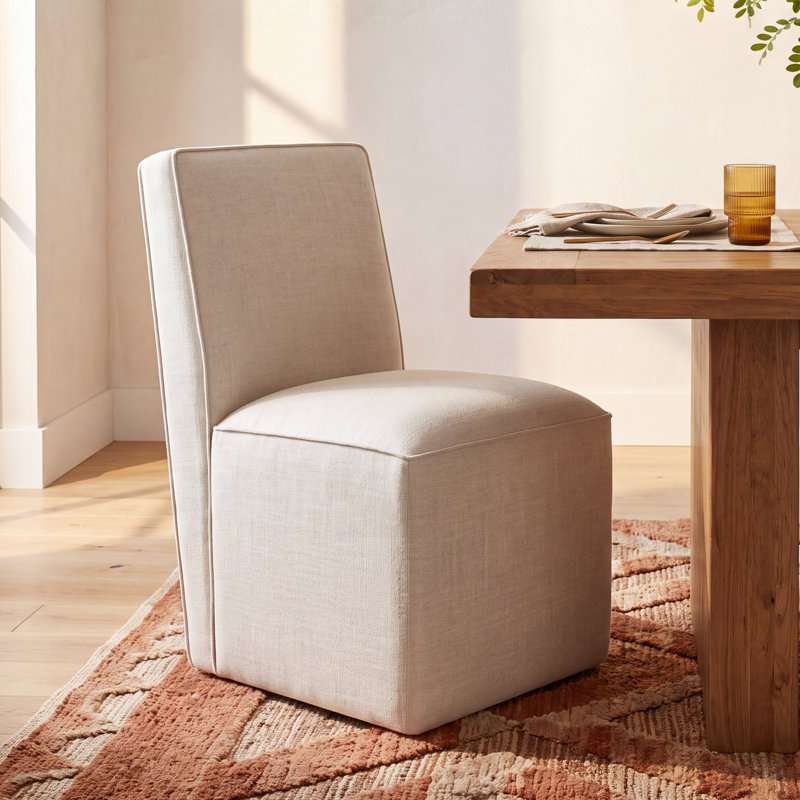 Henley Caster Wheel Dining Side Chair, Performance Linen Effie Linen