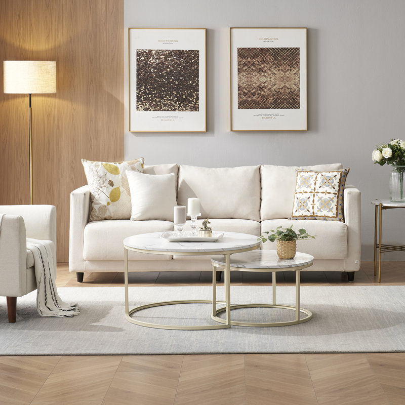 Frame Coffee Table, Marble, Soft Gold, White Marble