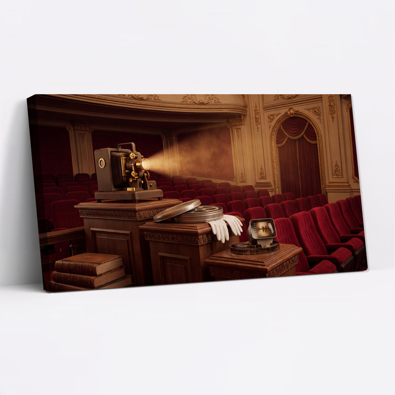 Art rétro sur toile, projecteur de cinéma rétro avec sièges rouges, L 32 po x H 16 po