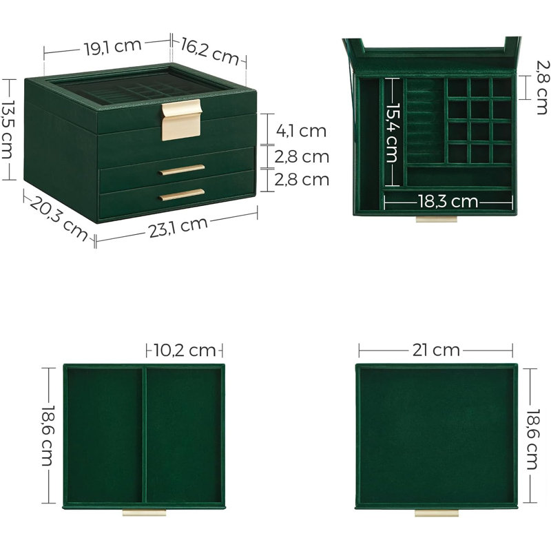 Jewellery Box +, Forest Green/Gold