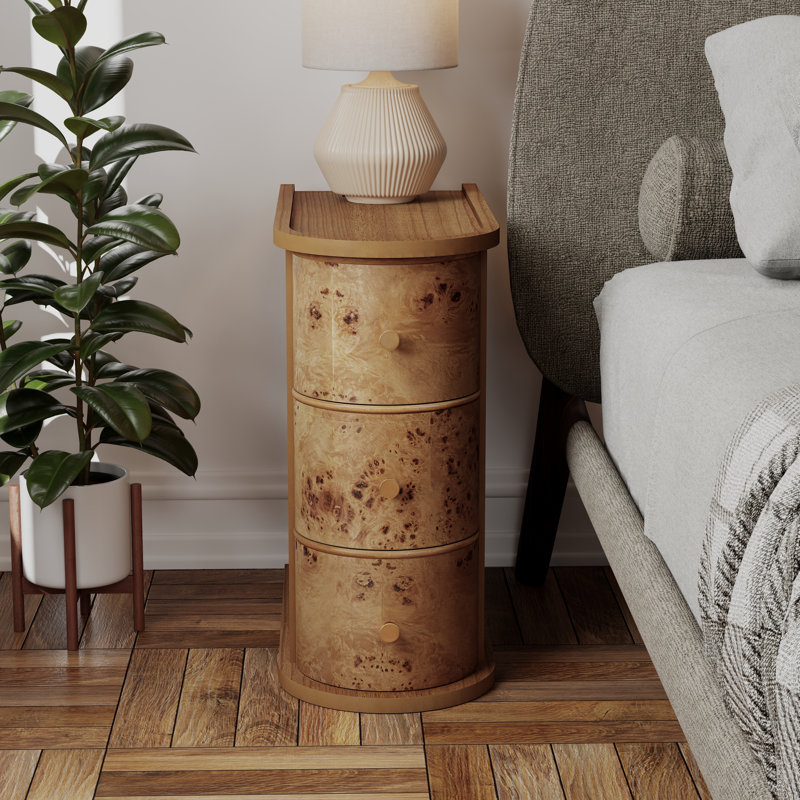 Farmhouse Burl Finish 3-Drawer Wood  End Table With Back Storage Space