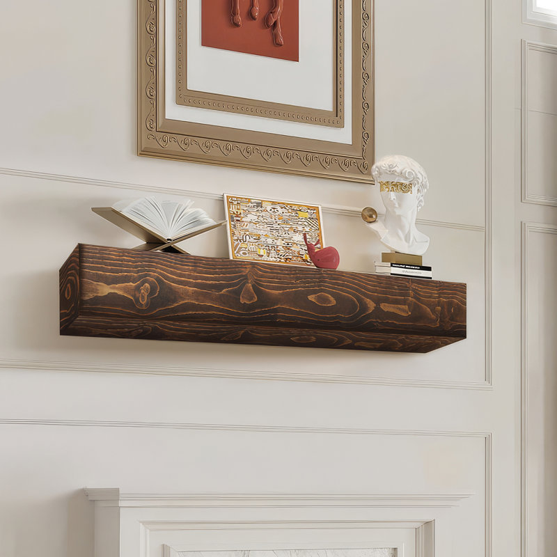 Millwood Pines Fireplace Mantel Wood Shelf Floating Rustic Fireplace Mantel 84" Brown