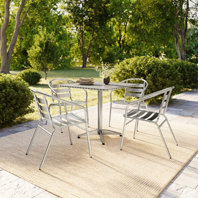 Amadea Square Aluminum Dining Table and 4 Slat Back Chairs Set