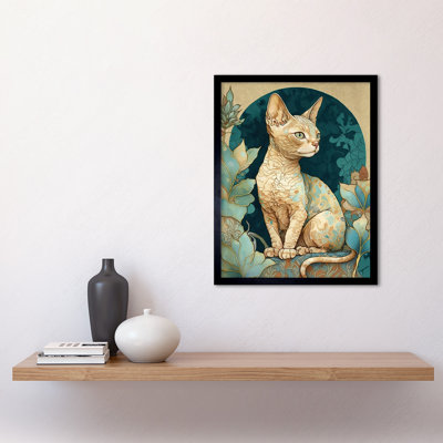Devon Rex Cat with Pattern Fur Nouveau Modern 1 Piece Single Picture Frame Wall Art
