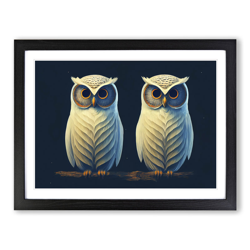 Symmetrical Owls - Single Picture Frame Print, Black, 25cm H x 34cm W