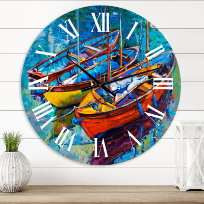 Three Boats In The Harbor - Nautical & Coastal wall clock
