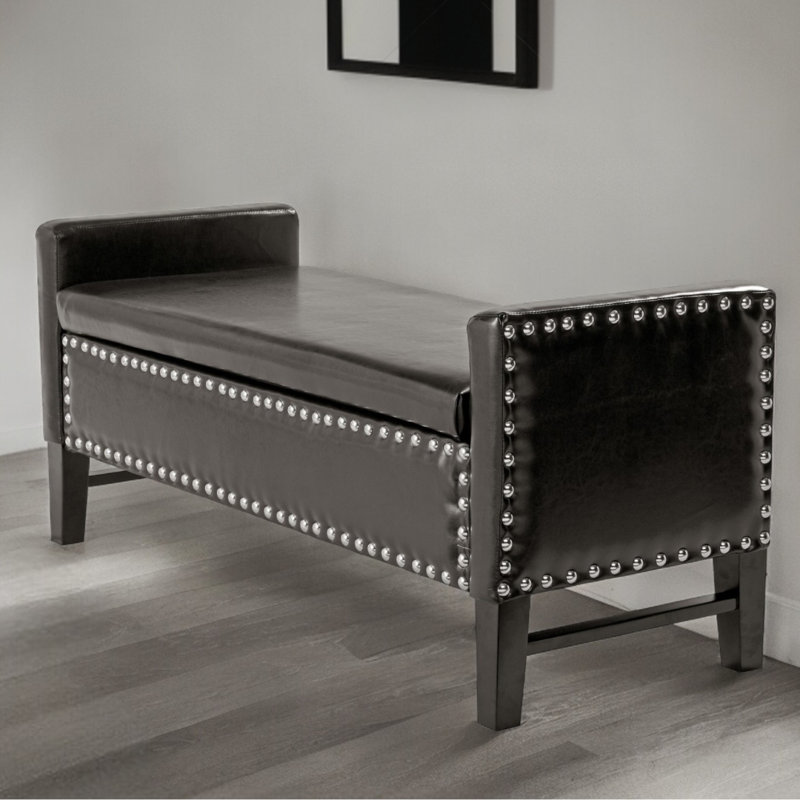 Banc rembourré en cuir de polyuréthane espresso 50 po avec dessus rabattable