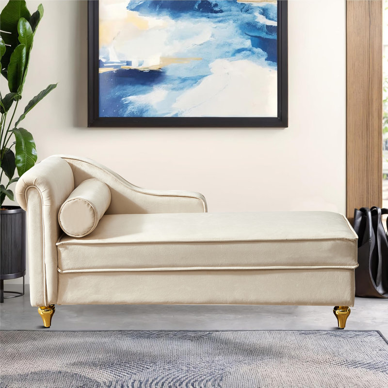 Chaise longue en velours Kelei, Beige