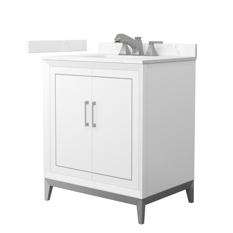 Marlena 30" Freestanding Single Bathroom Vanity with Cultured Marble Top, Brushed Nickel, White