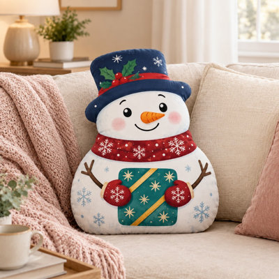 Crème bleu marine chapeau bonhomme de neige en forme de coussin décoratif festif des fêtes pour canapé douillet chambre de Noël maison impression à plat en 2 en 2
