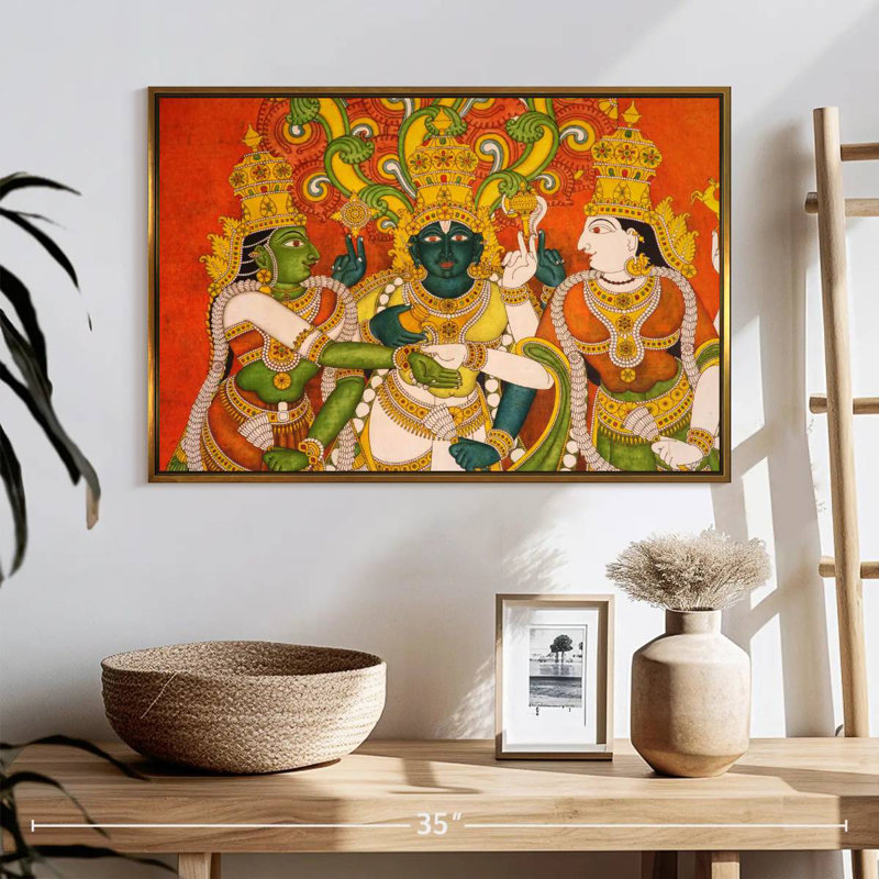 Murale Meenakshi, Cadre flottant doré, 25 po x 17 po