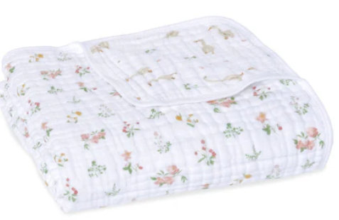 Couverture en mousseline, motif floral champêtre