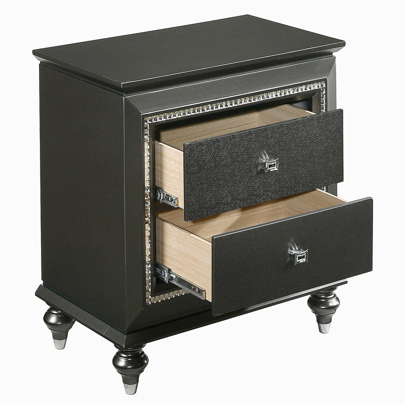 Table de chevet en métal gris avec 2 tiroirs