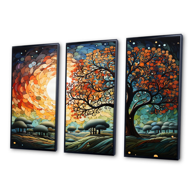 Chêne coloré au clair de lune Expression I - ensemble de reproduction d'art mural chêne, Cadre flottant noir