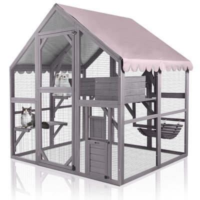 Catio Outdoor Cat Enclosures Wooden Cat House With Rest Houses, Platforms, Bridge, And Waterproof Uv Cover