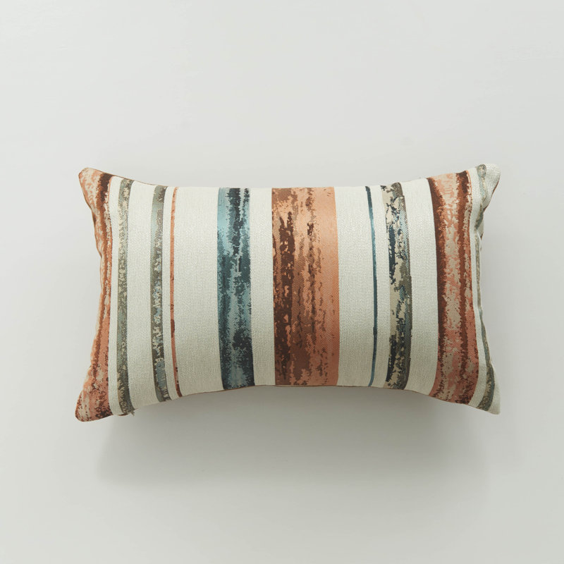 Housse de coussin multi-rayures, Cuivre / bleu