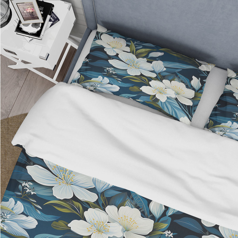 Literie Azure Mirage, Housse de couette pour grand lit et 2 taies décor
