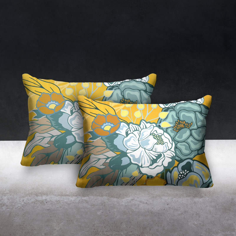 Nouvel Floral Indoor/Outdoor Lumbar Pillow, Yellow