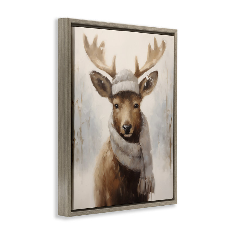 Cadre flottant Cozy Winter Deer Fawn, design par Arlington Prints, H 21 po x l 17 po, Cadre flottant orme Montalcino