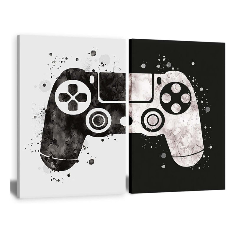 Framed Gamepad Canvas Wall Art Video Game Themed Pictures Painting Artwork Gaming Black Game Room Decor Posters Prints Wall Art Gifts For Game Lovers Wall