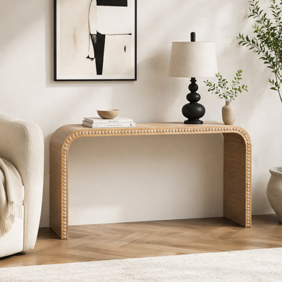 Console en bois naturel, table d'entrée de 59 po, table à cascade courbée, console avec perles en bois, table d'entrée pour entrée, couloir, salon, vestibule, couloir, bureau