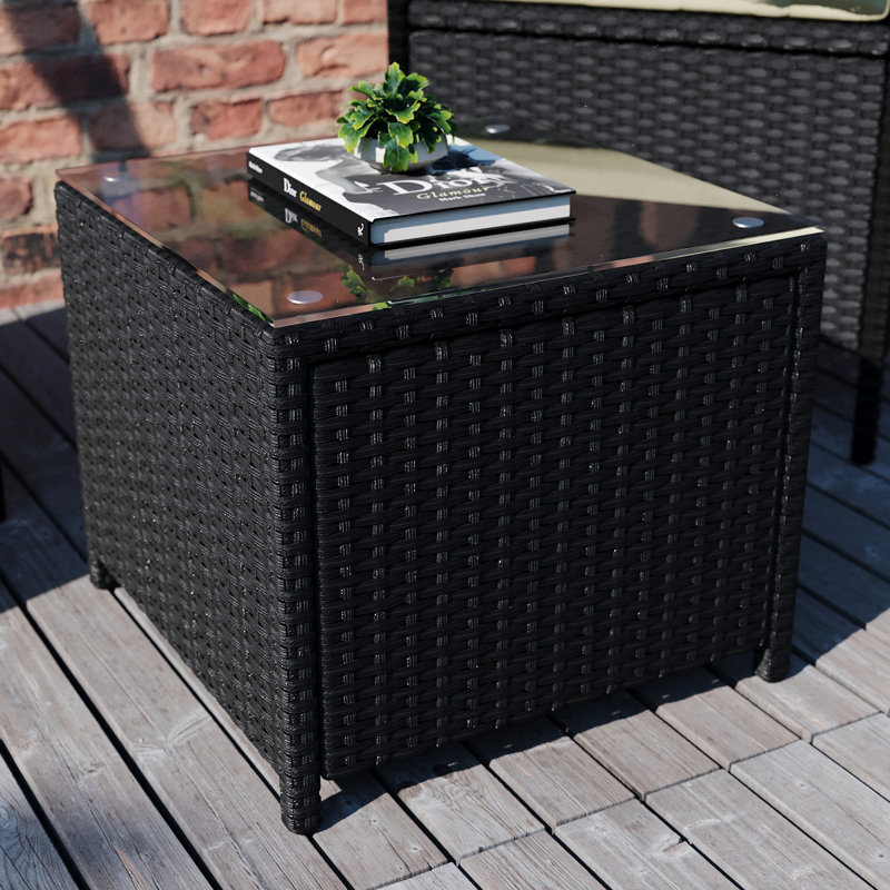 Ferrie Rattan 2 - Person Seating Group with Cushions, Black