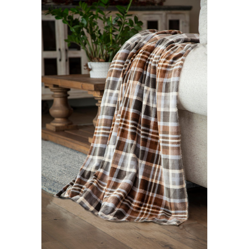Autumn Plaid Fleece and Sherpa Reversible Throw Blanket