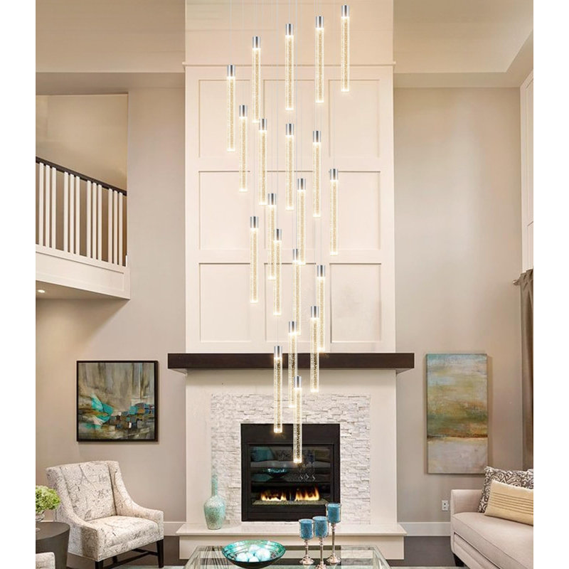 Lustre moderne 20 lumières en cristal, Chrome chrome, 20 lumières, H 156 po x l 23,5 po x P 23,5 po