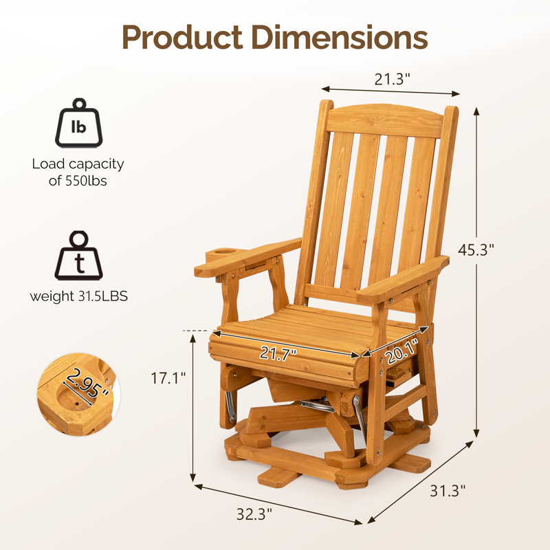 Fauteuil oscillant pivotant en bois de sapin massif, Brun