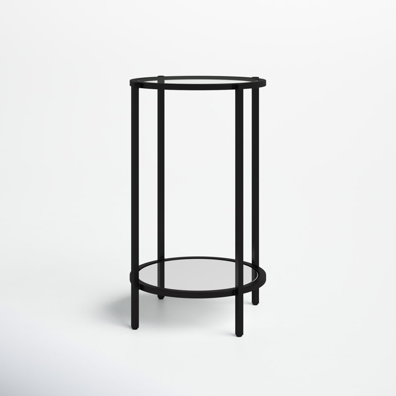 Ava 15" Round Black Metal and Clear Glass End Table