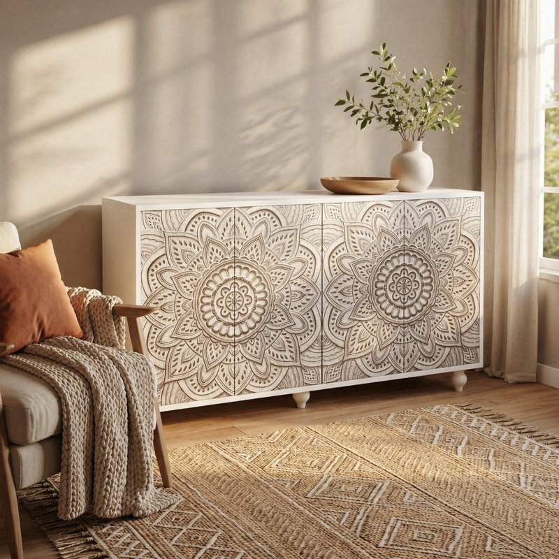 Buffet 60 po Boho Mandala 3D, Blanc