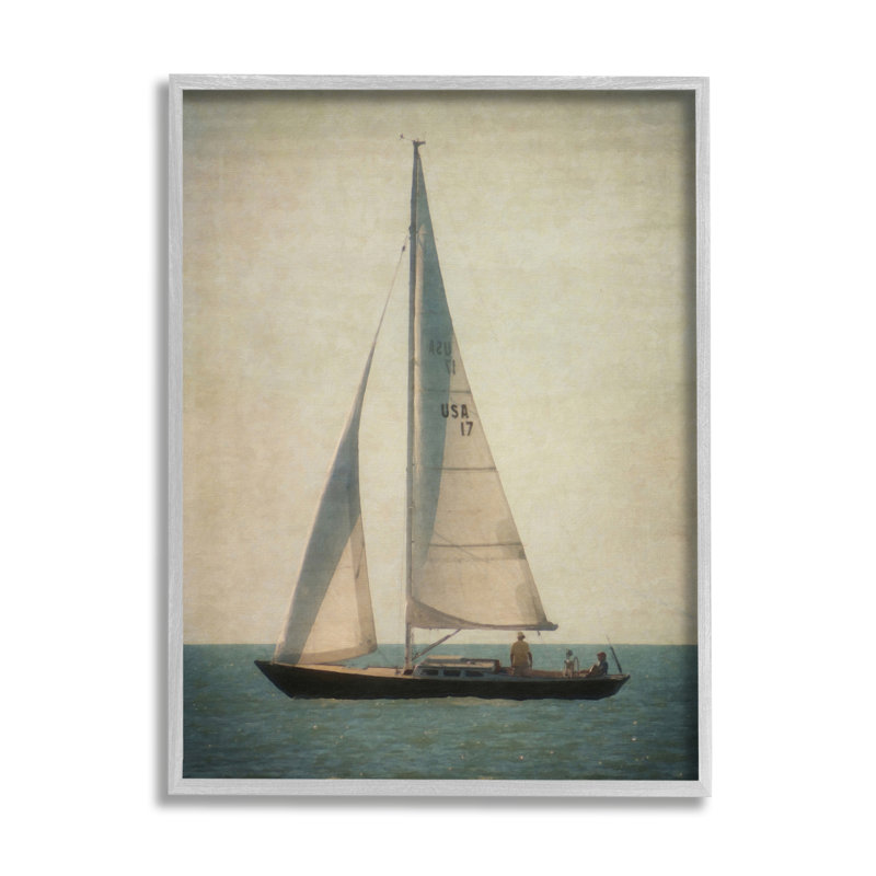 Voilier solitaire relaxant, H 14 po x l 11 po x P 1,5 po, Estampe numérique Farmhouse