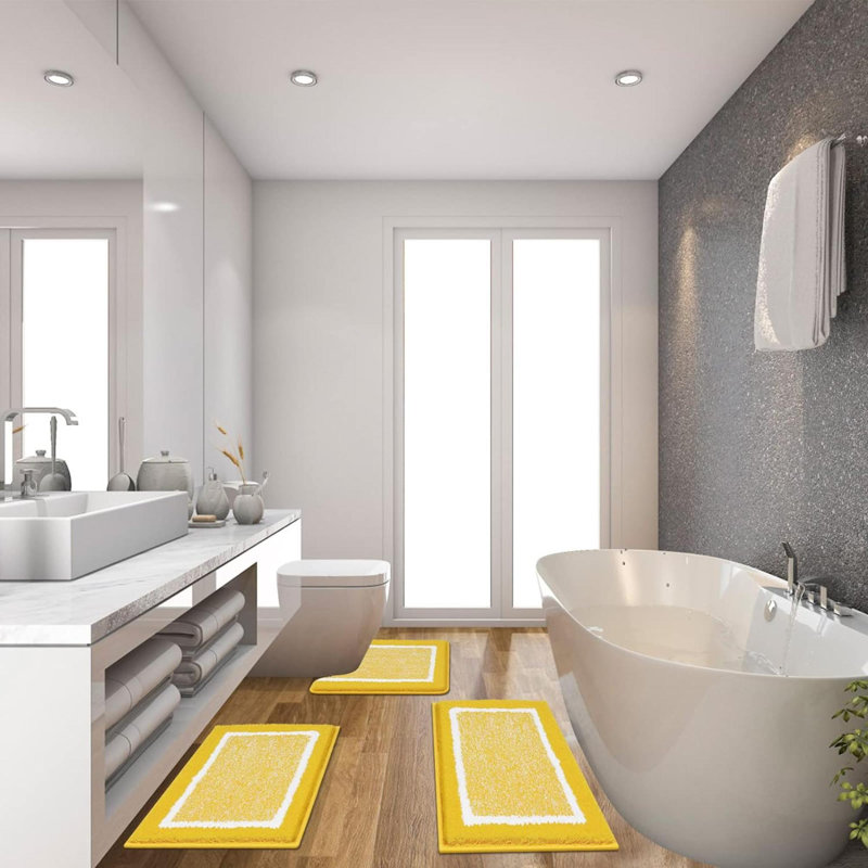Janmesh Microfiber Non-Slip Bath Rug, Yellow