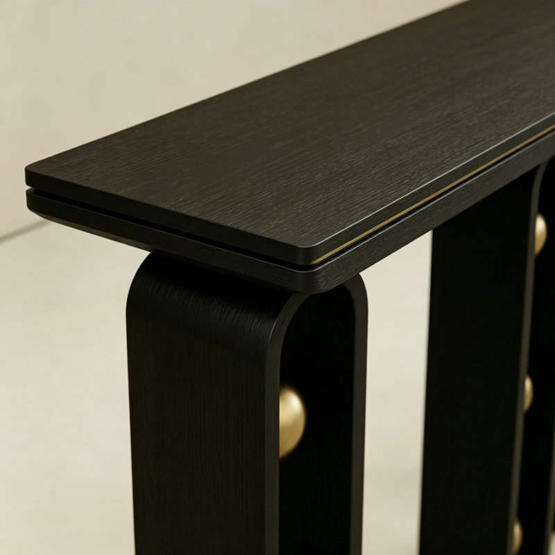 Console Mid-Century moderne en chêne massif, Noir