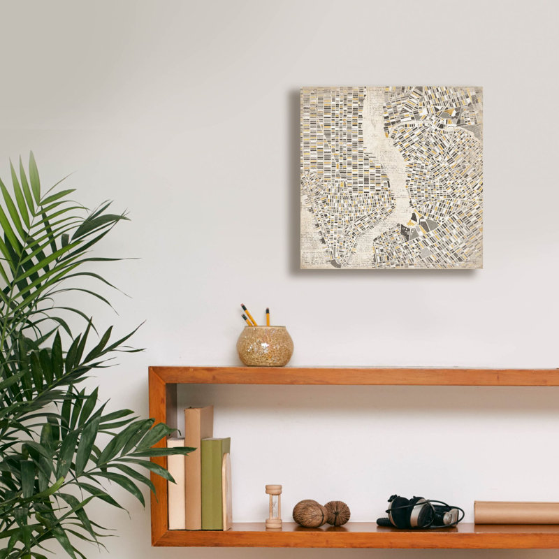 «Neutral New York Map» par Laura Marshall, art mural sur toile, H 12 po x l 12 po x P 0,75 po