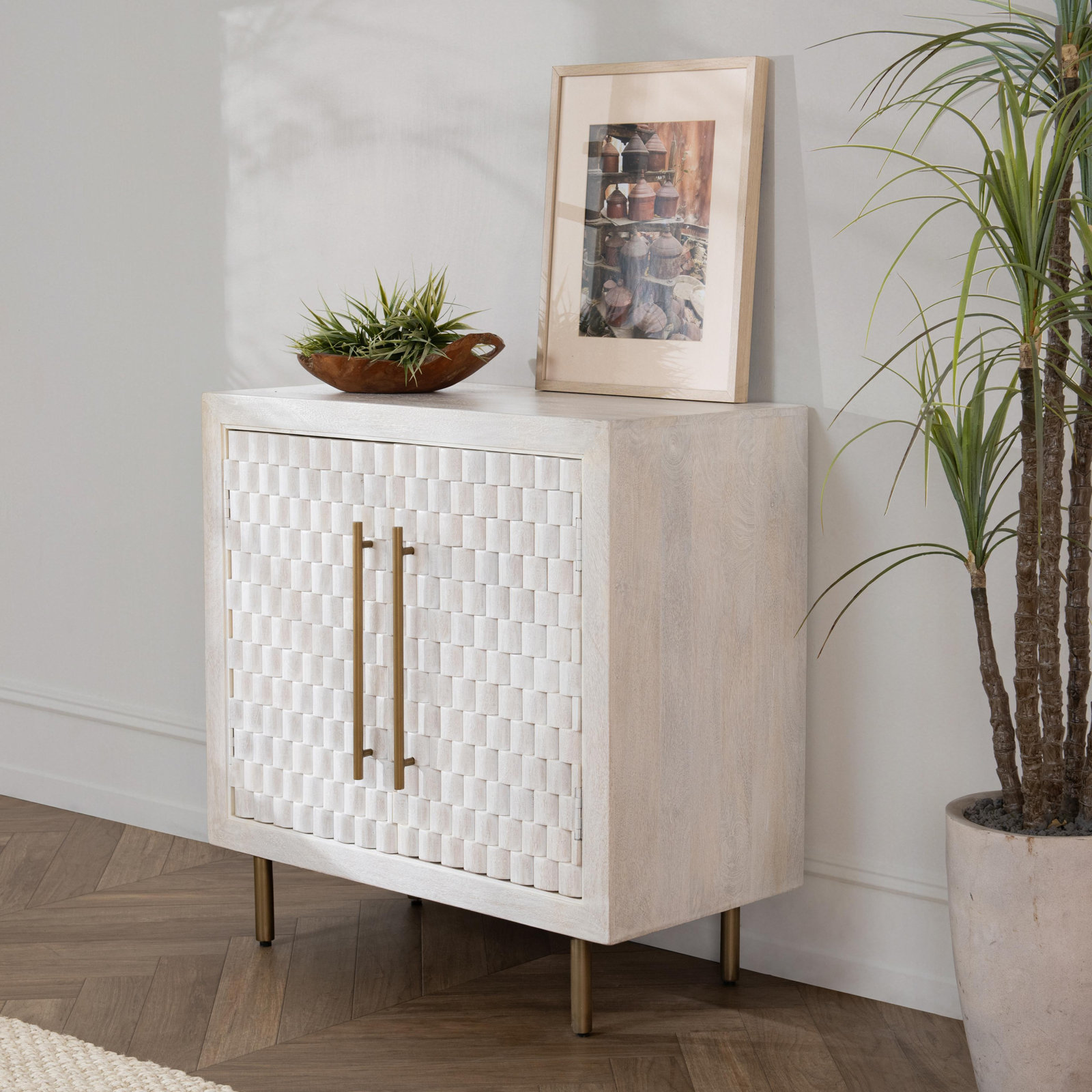 Abshire 2-door Mango Wood Cabinet, White Wash