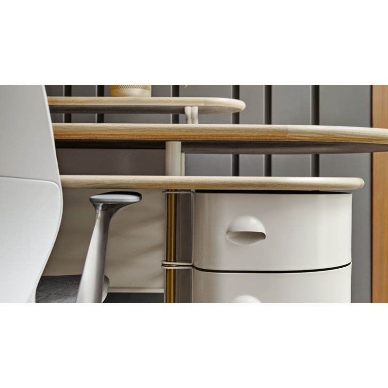 Frank Lloyd Wright Racine Desk with Storage and Accessories, 35" H x 72" W x 37" D, Oak Brown/White