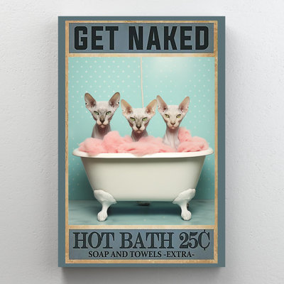 Abdriel " Sphynx Cats Get Naked Hot Bath - 1 Piece Rectangle Graphic Art Print On Wrapped Canvas "