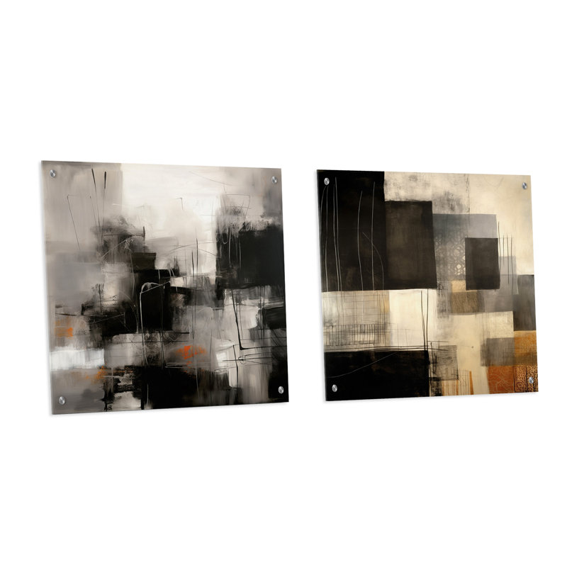 «Black Mid Century Fusion I», ensemble d'art mural en verre abstrait Mid-Century, H 36 po x l 73 po