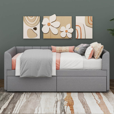 Shanav Twin Size Upholstered Daybed with Ergonomic Design Backrest and 2 Drawers by Mercer41
