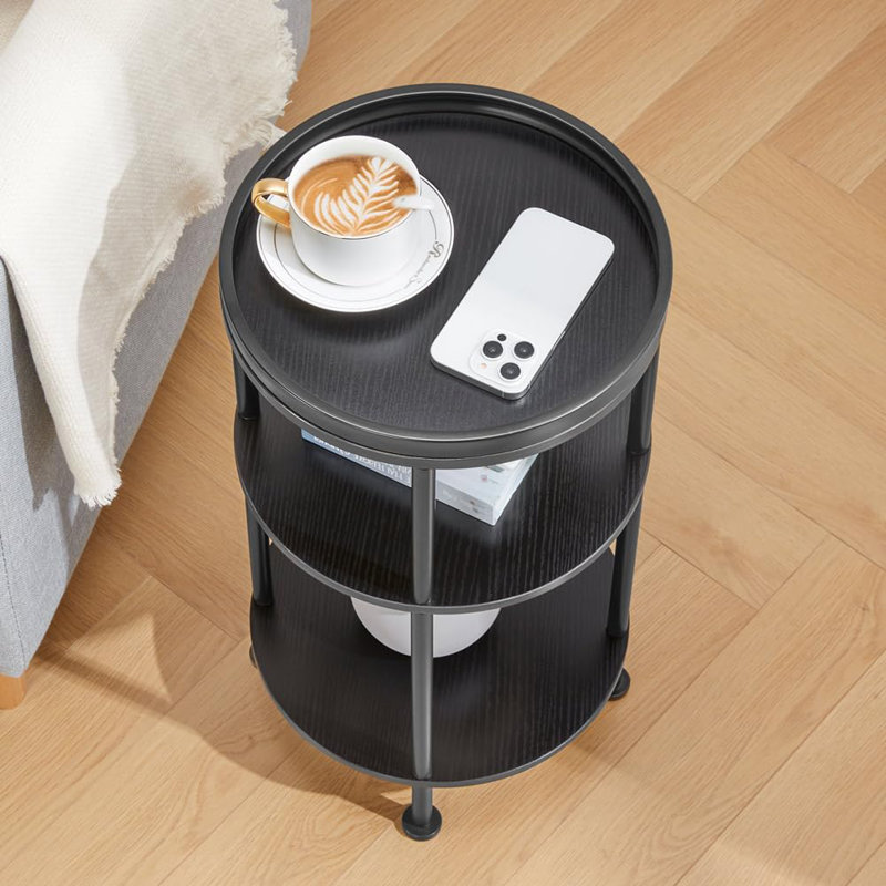 21.7''H Round End Table, Multi-Functional Black Side Table For Small Spaces